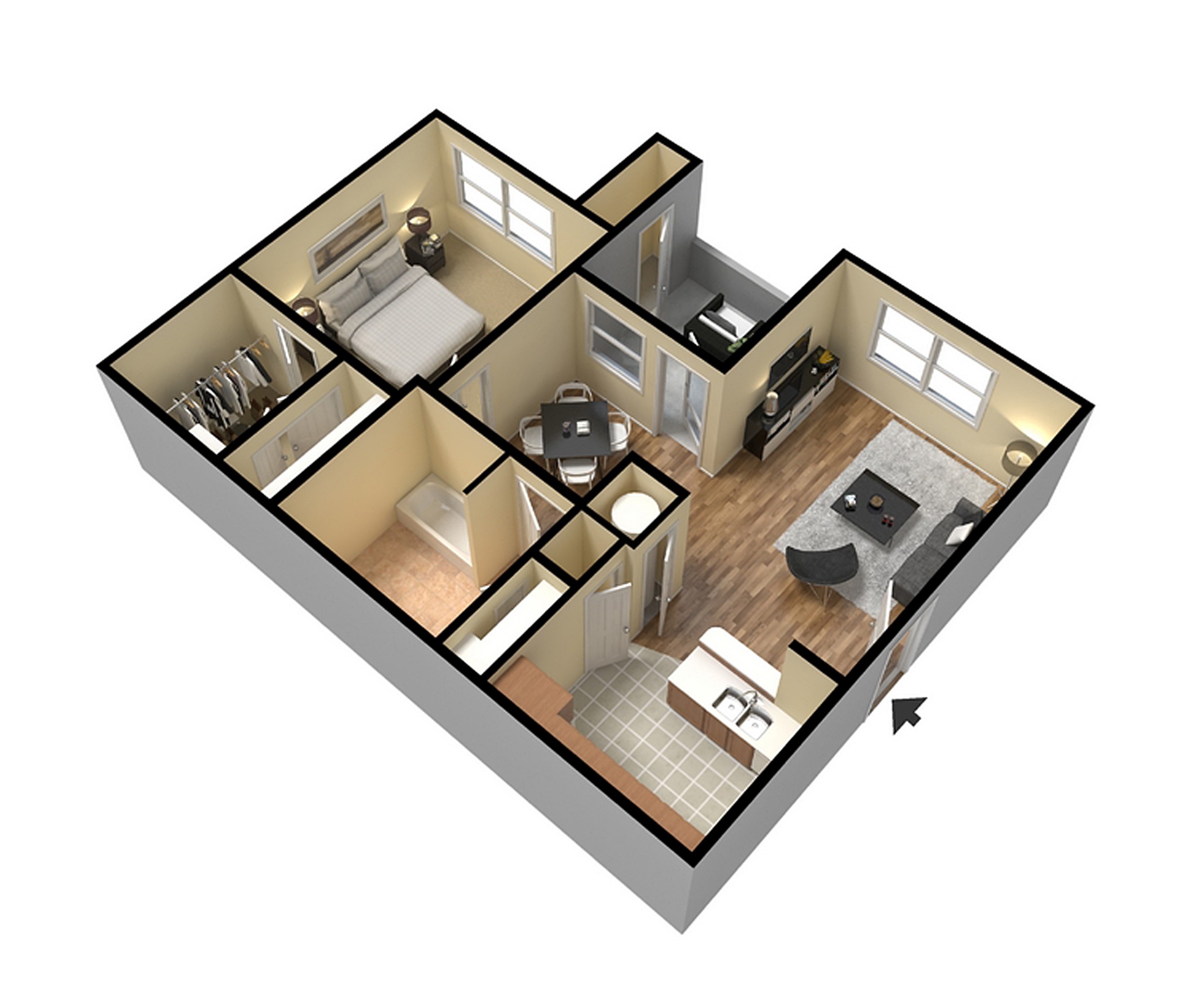 1 Bed 1.0 Bath Floor Plan